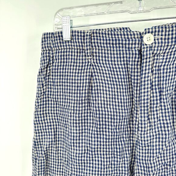 ALEX MILL shorts high waist 100% linen check gingham mom pockets blue gray 8 - Picture 2 of 6